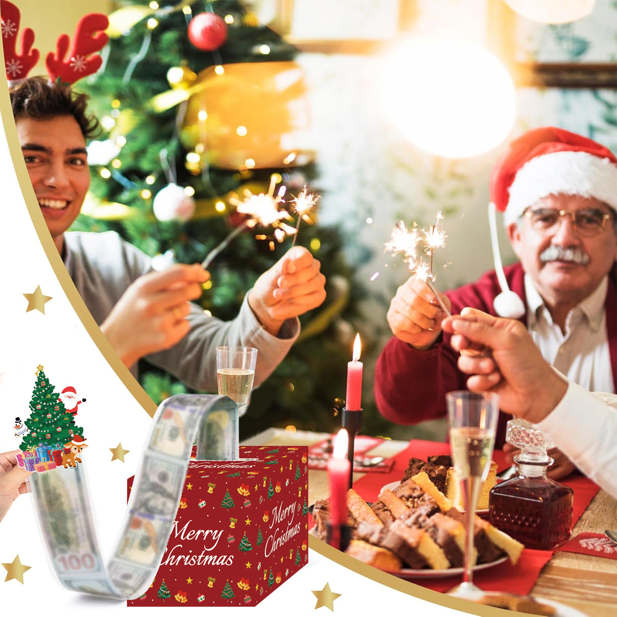 Christmas Money Box For Cash Gift Pull Surprise Money Holder Cash Gift Xmas Money Pull Box With Christmas Tree Card And Transparent Bags For Christmas Birthday New Year Party Supplies