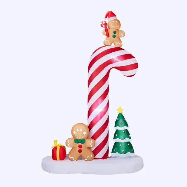 8.2FT Lighted Christmas Inflatable Decoration, Inflatable Giant Candy Cane With Gingerbread Men, Funny Blow Up Yard Decorations With Built-in LED Lights For Holiday Party Front Yard Lawn Garden Decor